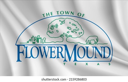 Flag of Flower Mound, Texas, USA. Realistic waving flag of Flower Mound vector background.