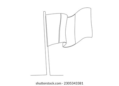 A flag is flown as a symbol of Peruvian holiday celebrations. Fiestas patrias peru one-line drawing