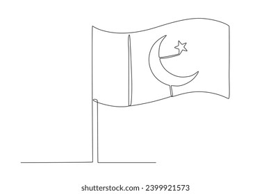 A flag fluttered beautifully. Pakistan Day one-line drawing