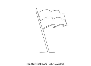A flag fluttered on the pole. Indonesia independence day one-line drawing