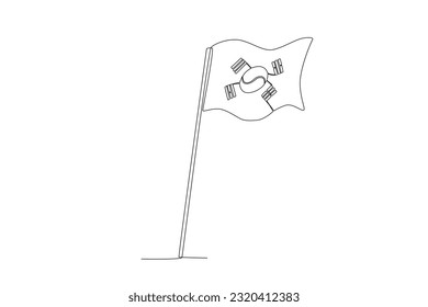 A flag fluttered over a high pole. National liberation day of Korea one-line drawing