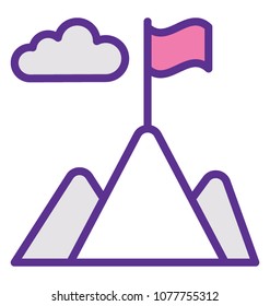 
A flag fluttering on hills top concept of goal measurement 
