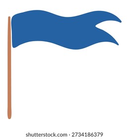 Flag fluttering in the wind on flagpole isolated on white background. Hand drawn flat vector illustration. Kids nautical print, design element, clip art