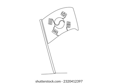 A flag flying on Korean Liberation Day. National liberation day of Korea one-line drawing