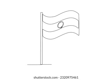 A flag flying over the pole. India independence day one-line drawing