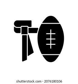 Flag football black glyph icon. Removing flag from ball carrier during game. American football non-tackling version. Physical safety. Silhouette symbol on white space. Vector isolated illustration