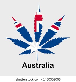 Flag in the form of a cannabis leaf. The concept of legalization of marijuana, cannabis in Australia