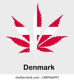 Flag in the form of a cannabis leaf. The concept of the legalization of marijuana, cannabis in Denmark