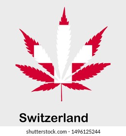 Flag in the form of a cannabis leaf. The concept of legalization of marijuana, cannabis in Switzerland