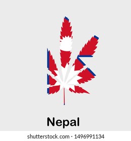 Flag in the form of a cannabis leaf. The concept of legalization of marijuana, cannabis in Nepal