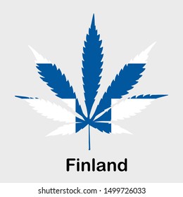 Flag in the form of a cannabis leaf. The concept of legalization of marijuana, cannabis in Finland