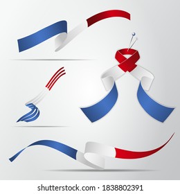 Flag of France. 14th of July. Set of realistic wavy ribbons in colors of french flag. Independence day. National symbol. Vector illustration. EPS10