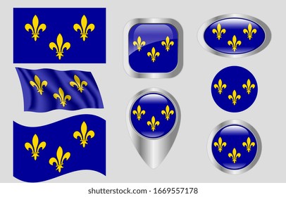 The Flag of Île-de-France, France