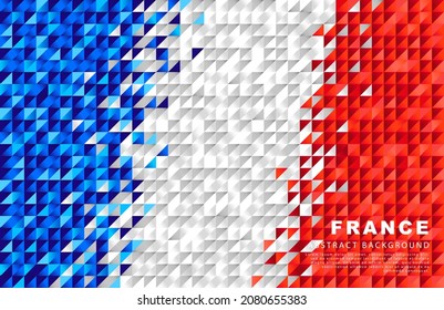 Flag of France. Abstract background of small triangles in the form of the colorful blue, white and red stripes of the French flag. Vector illustration.