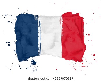 Flag of France, brush stroke background.  Flag of France on white background. Watercolor style for your design, French Republic.  EPS10.