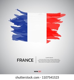 Flag of France with brush stroke, grunge style background vector.