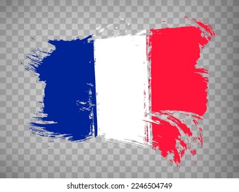 Flag France from brush strokes.  Flag  French Republic on  transparent background for your web site design, app, UI. Stock vector. Vector illustration EPS10