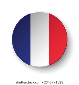 The flag of France. Button flag icon. Standard color. Circle icon flag. 3d illustration. Computer illustration. Digital illustration. Vector illustration.