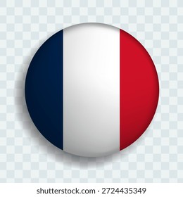 Botão de círculo Bandeira da França com ícone de sombra. bandeira. ícone 3d