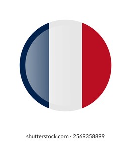 The flag of france. Circle icon flag. Button flag icon. Standard color. 3d illustration. glossy circle badge	