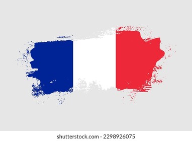 Flag of France country with hand drawn brush stroke vector illustration