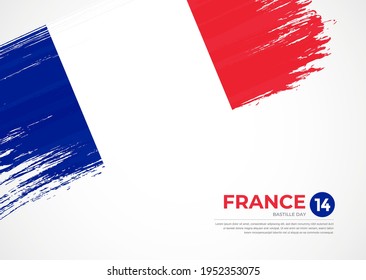 Flag of France with creative painted brush stroke texture background