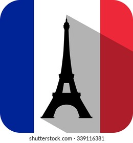 flag of france with eiffel tower and long shadow