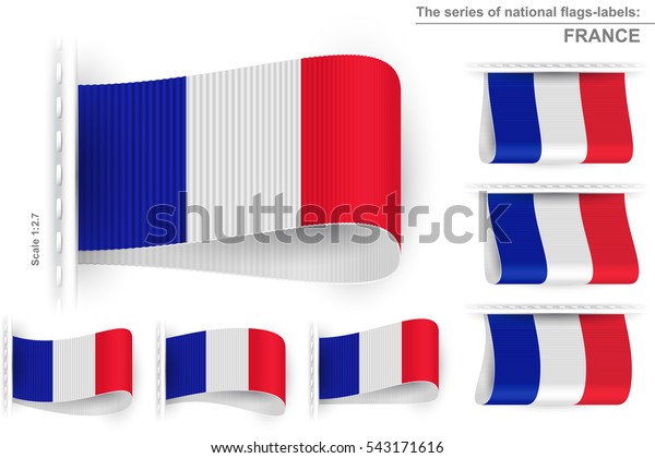 フランス国旗を織り物のタグに刺繍し 糸目で縫う ファブリックループからのフランス共和国国旗 のベクター画像のリアルなアイコンセット のベクター画像素材 ロイヤリティフリー