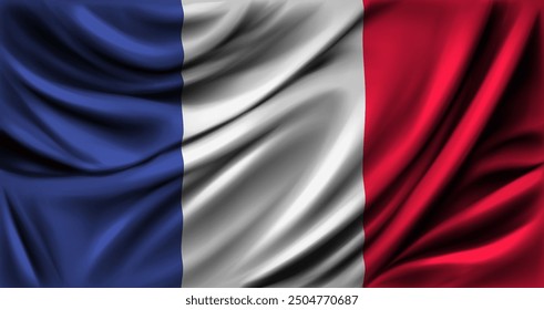 Flag of France fluttering close up. Vector illustration.