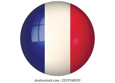 Flag of France. French national symbol in official colors. Template icon. Abstract vector background. Round glass light ball, 3D big bubble, sphere.