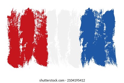 Flag of France in grunge style on white background