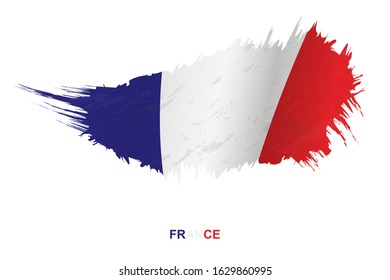 Flag of France in grunge style with waving effect, vector grunge brush stroke flag.