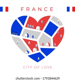 Flag of France with heart shaped landscape : Vector Illustration