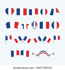 Flag of France icon set vector isolated on a gray background. French flag graphic design element. France flag icons in flat style. French symbols collection