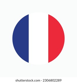 The flag of France. Flag icon. Standard color. Round flag. Computer illustration. Digital illustration. Vector illustration.