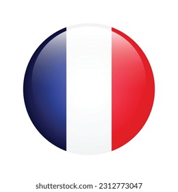 The flag of France. Flag icon. Standard color. Round flag. 3d illustration. Computer illustration. Digital illustration. Vector illustration.