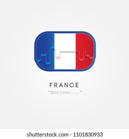 Flag of France, liquid design vector illustration and gretting word from their country, drawn on white grey background