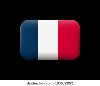 Flag of France. Matted Vector Icon and Button. Rectangular Shape with Rounded Corners