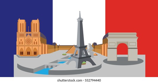 Flag of France with most popular buildings