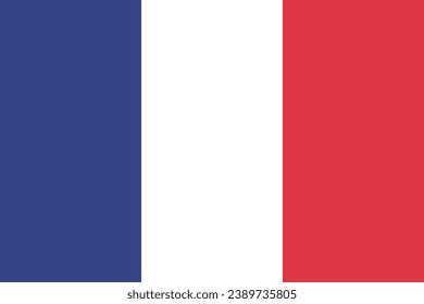 The flag of France. The official ratio. Flag icon. Standard color. Standard size. A rectangular flag. Computer illustration. Digital illustration. Vector illustration.