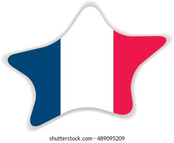 Flag of France, officially the French Republic. Vector illustration of a stylized flag. Star with shadow. Element for infographics.