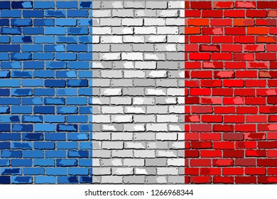 Flag of France on a brick wall - Illustration