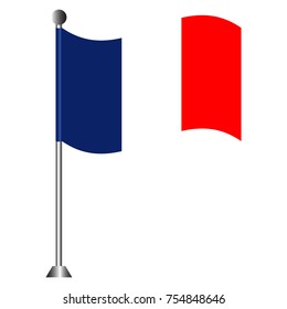 Flag of France on a pole, Vector illustration