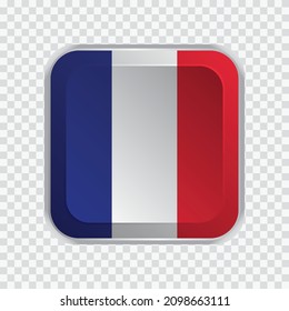 Flag of France on square button on transparent background element for websites. Vector illustration