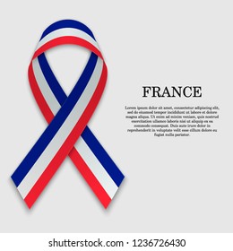 Flag of France on stripe ribbon isolated on white background. Template for independence day