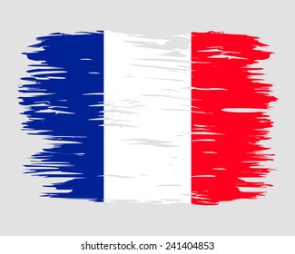 Flag of  France. Painted brush colored inks. Symbol Independence Day National Patriotic Travel Country Background Grunge Paint Stock Vector Icon Logo Picture Image Illustration Political