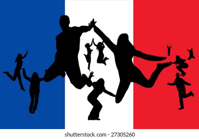 Flag of france and people jumping