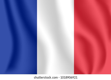 Flag of France. Realistic waving flag of French Republic. Fabric textured flowing flag of France.