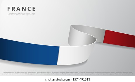 Flag of France. Realistic wavy ribbon with French flag colors. Graphic and web design template. National symbol. Bastille day. Abstract background. Vector illustration
