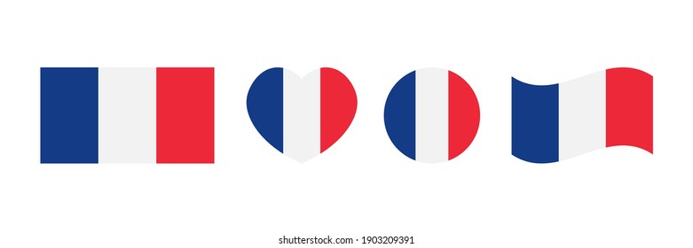 Flag of France set, collection of design elements in different shapes for french public and national holidays.
